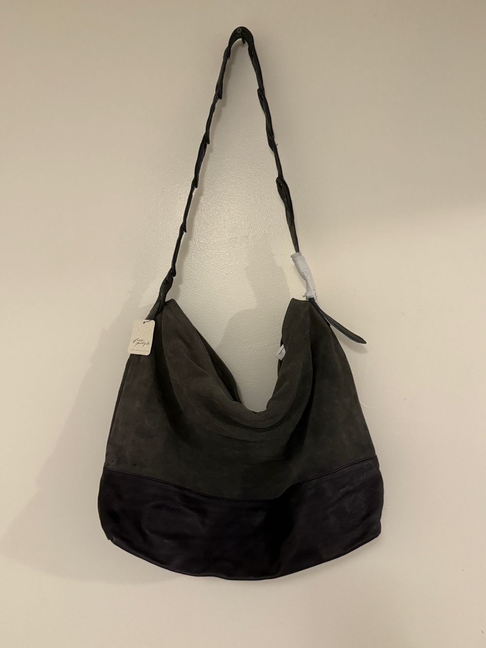 Free People Two-Tone Suede Hobo — Dark Gray and Black